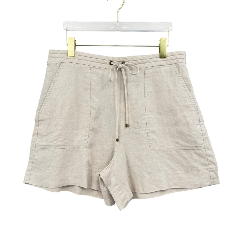Trina Turk Out of Office NWT Soothe 100% Linen Neutral Beige Drawstring Shorts